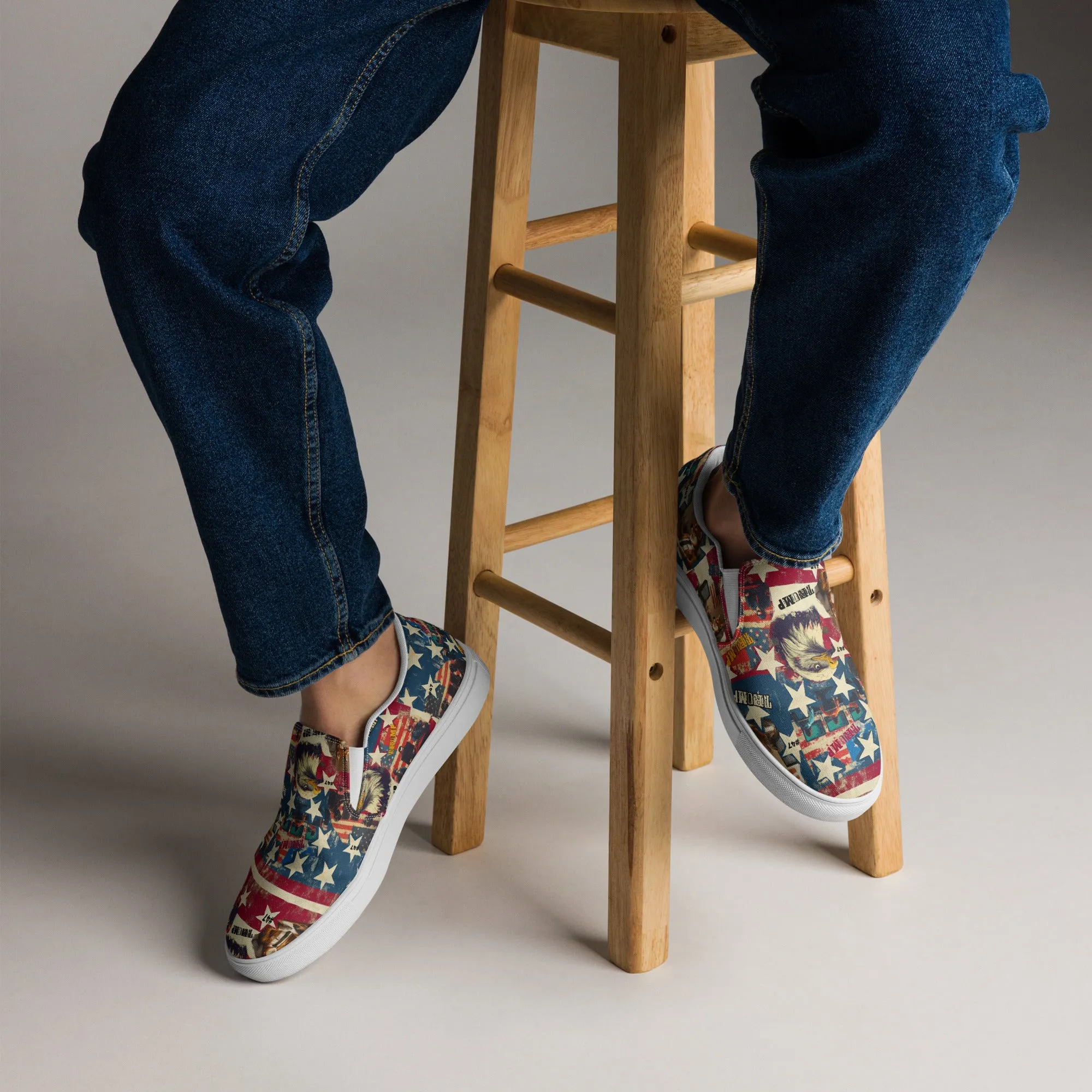 Patriotic collage,Men’s slip-on canvas shoes