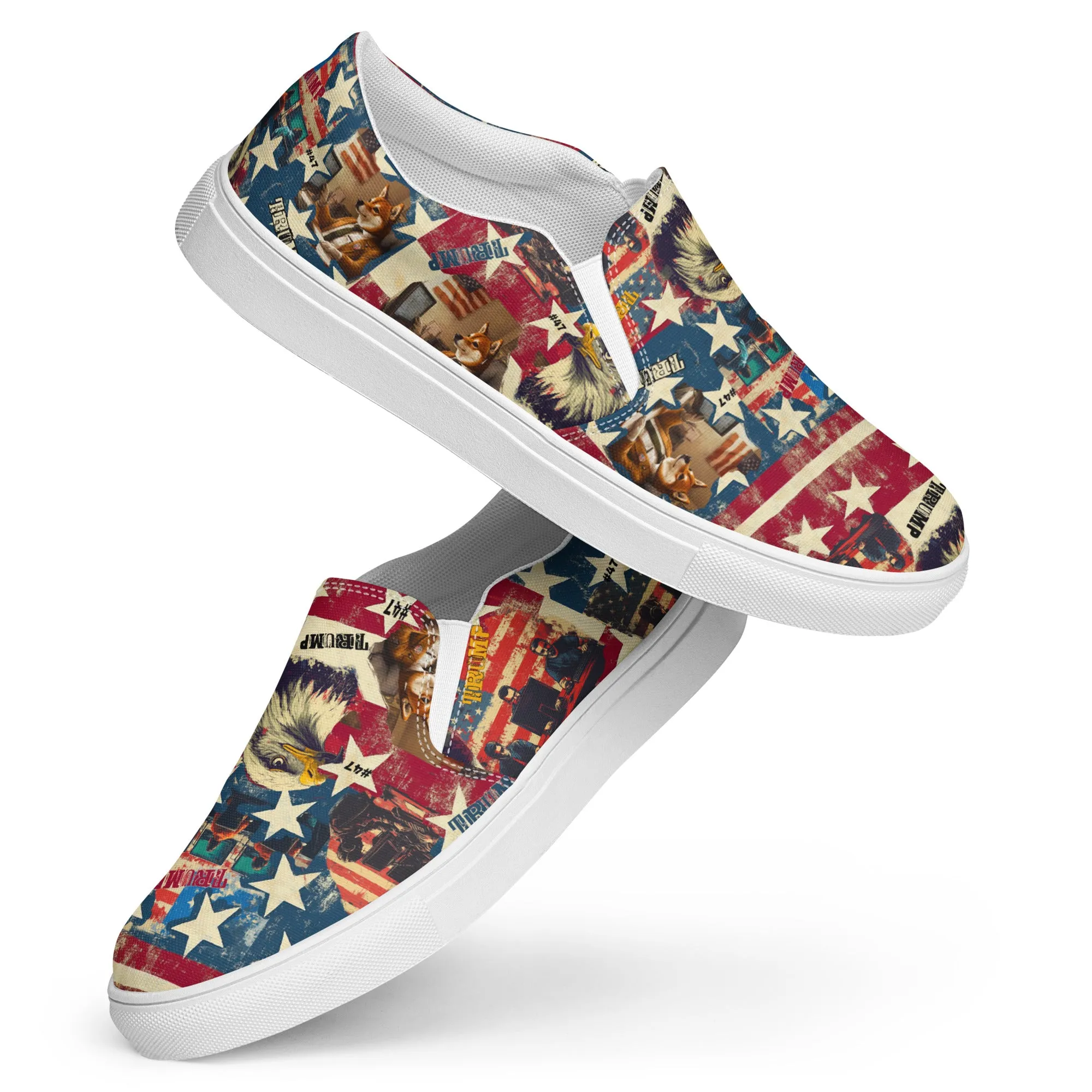 Patriotic collage,Men’s slip-on canvas shoes