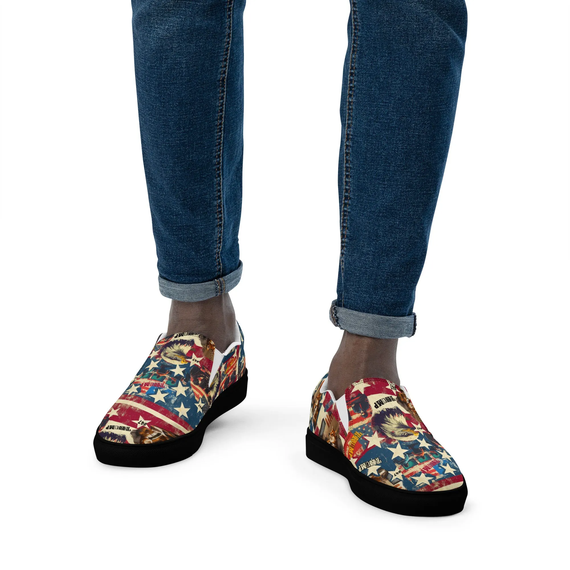 Patriotic collage,Men’s slip-on canvas shoes