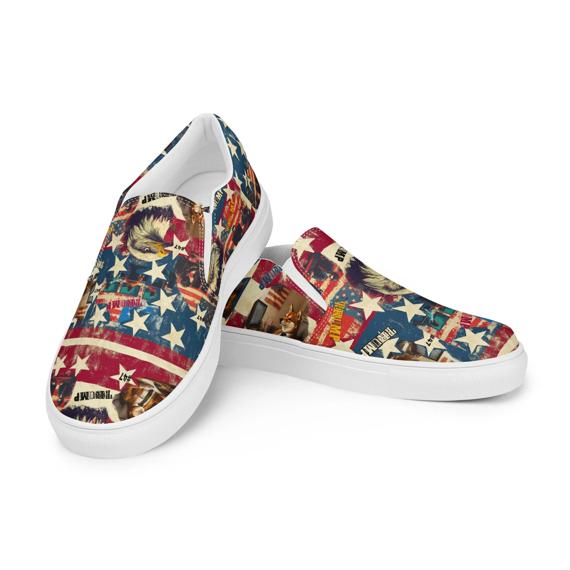 Patriotic collage,Men’s slip-on canvas shoes