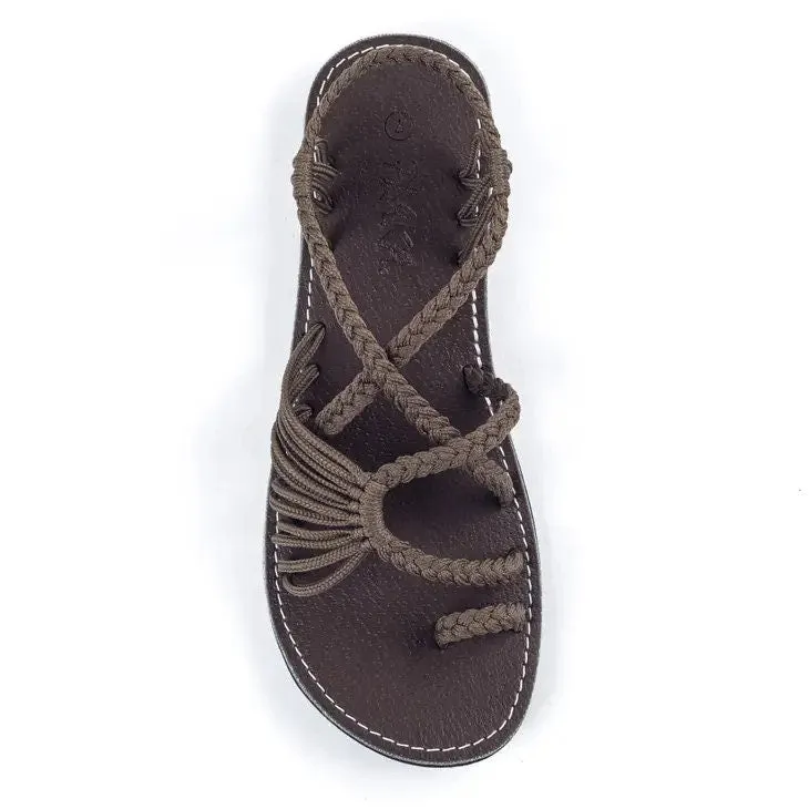 Plaka Taupe Palm Leaf Flat Sandal