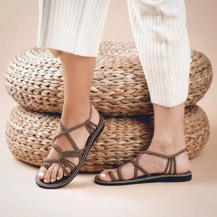Plaka Taupe Palm Leaf Flat Sandal