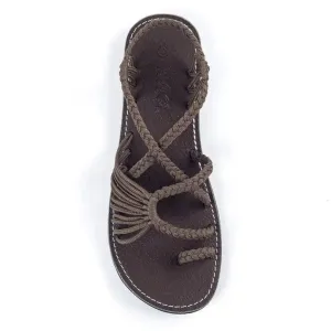 Plaka Taupe Palm Leaf Flat Sandal