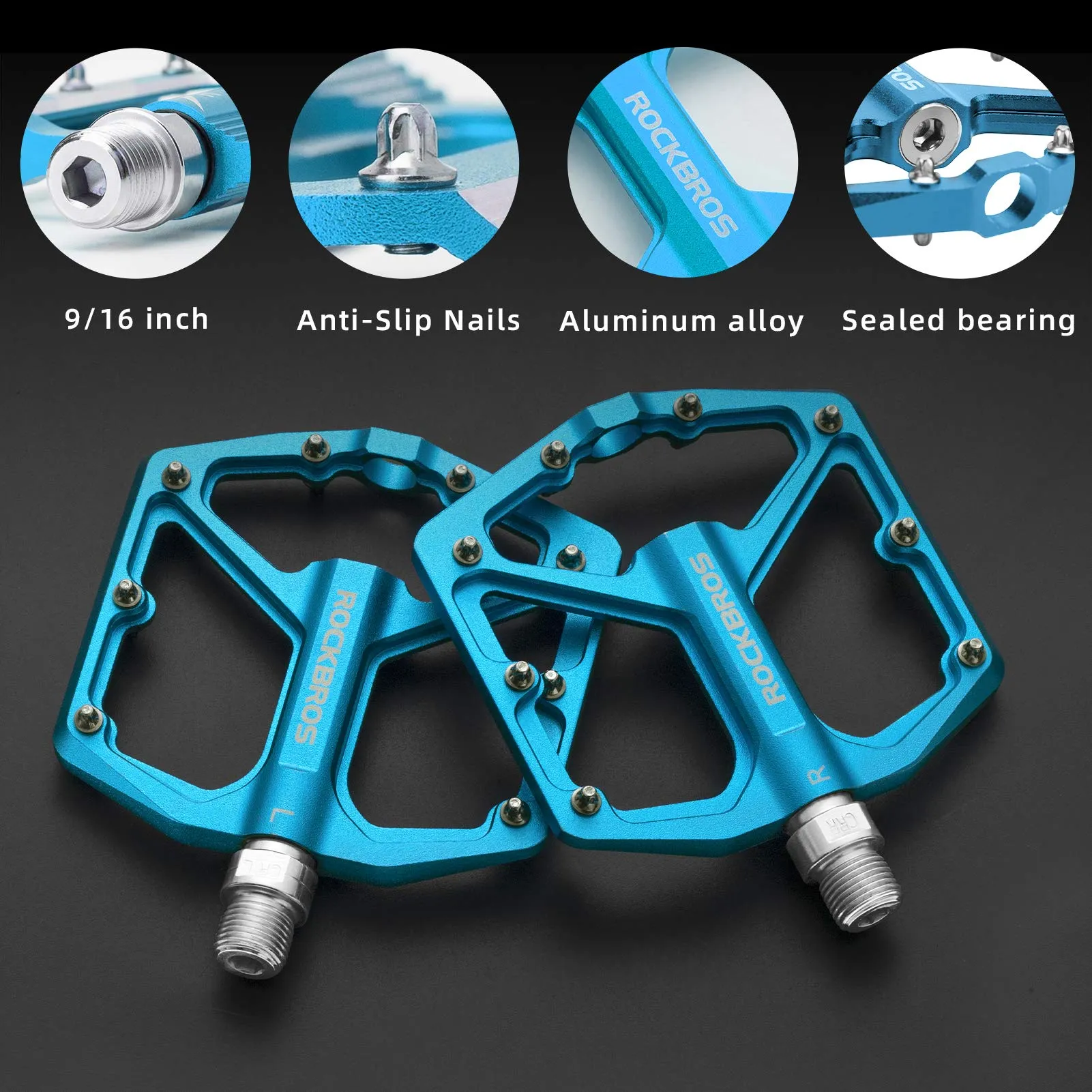 ROCKBROS Bike Pedals Ultra Lightweight Flat  Pedals 9/16 Inch (Pair)