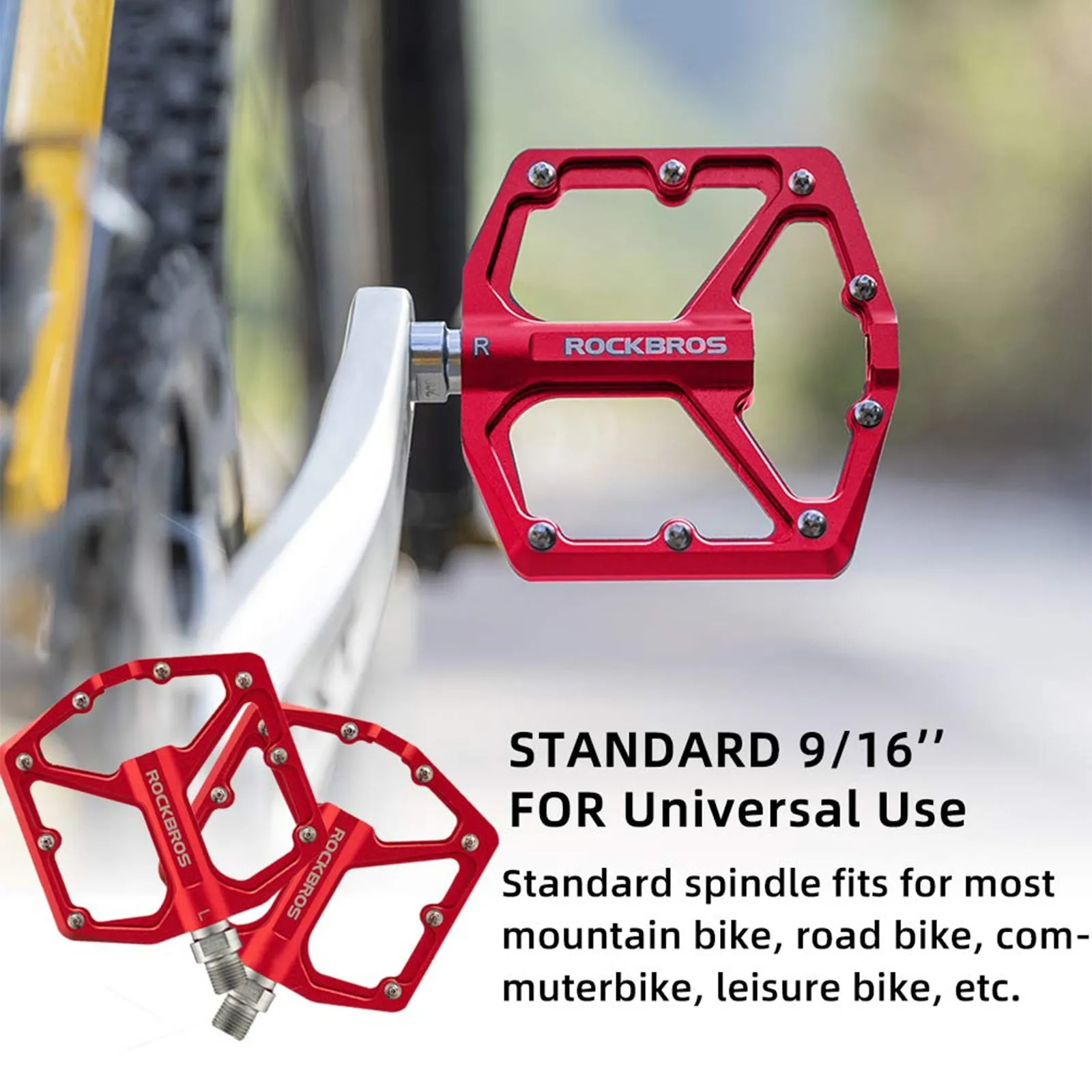 ROCKBROS Bike Pedals Ultra Lightweight Flat  Pedals 9/16 Inch (Pair)