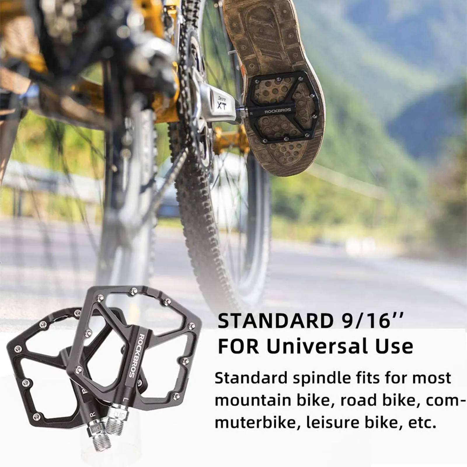 ROCKBROS Bike Pedals Ultra Lightweight Flat  Pedals 9/16 Inch (Pair)