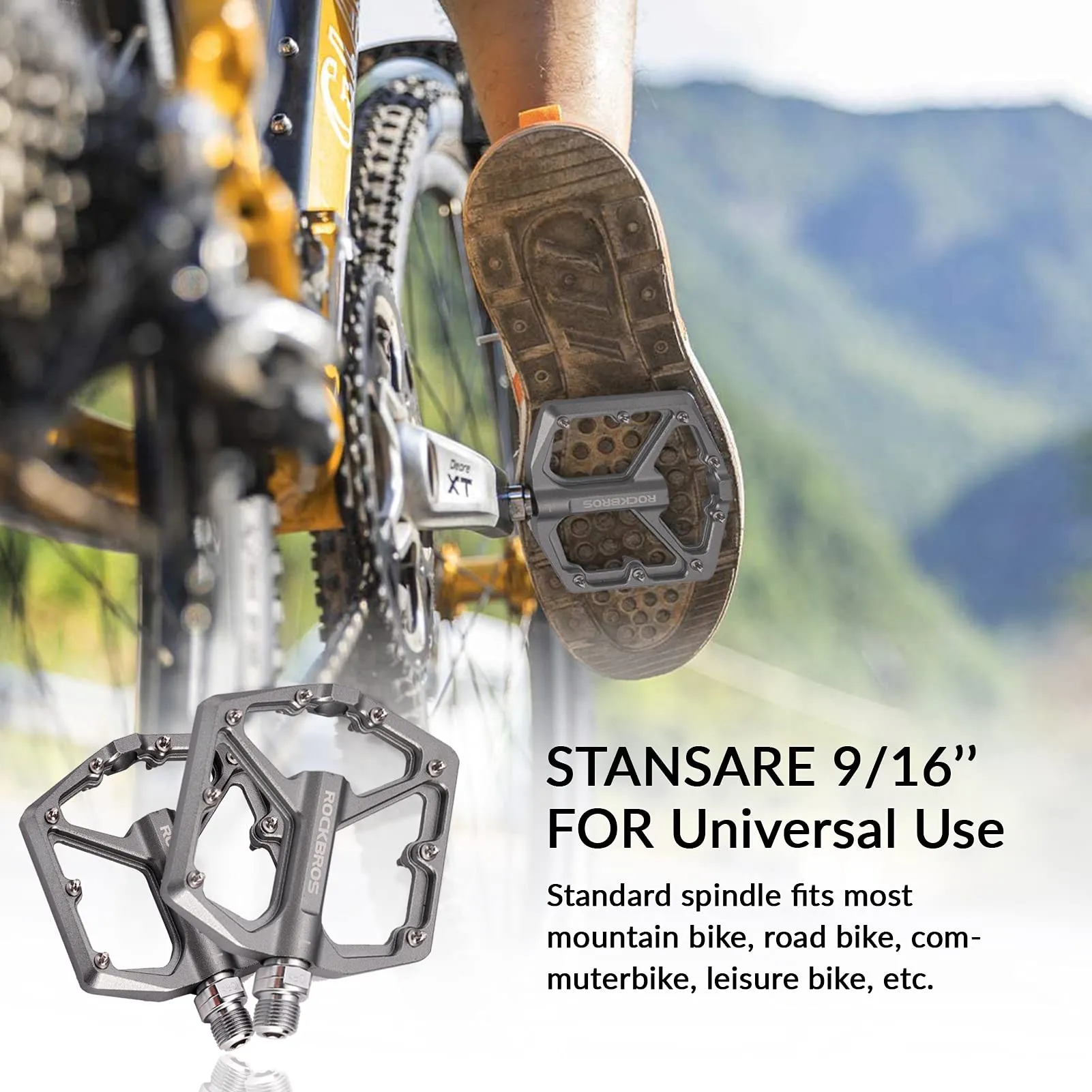 ROCKBROS Bike Pedals Ultra Lightweight Flat  Pedals 9/16 Inch (Pair)