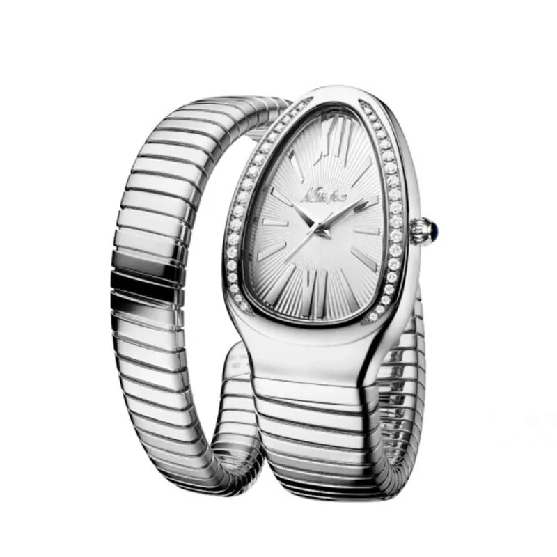 SSFOX Watch Middle East Explosive Ladies Fashion Personality Snake Head Bracelet Stainless Steel Diamond Snake Watch Women