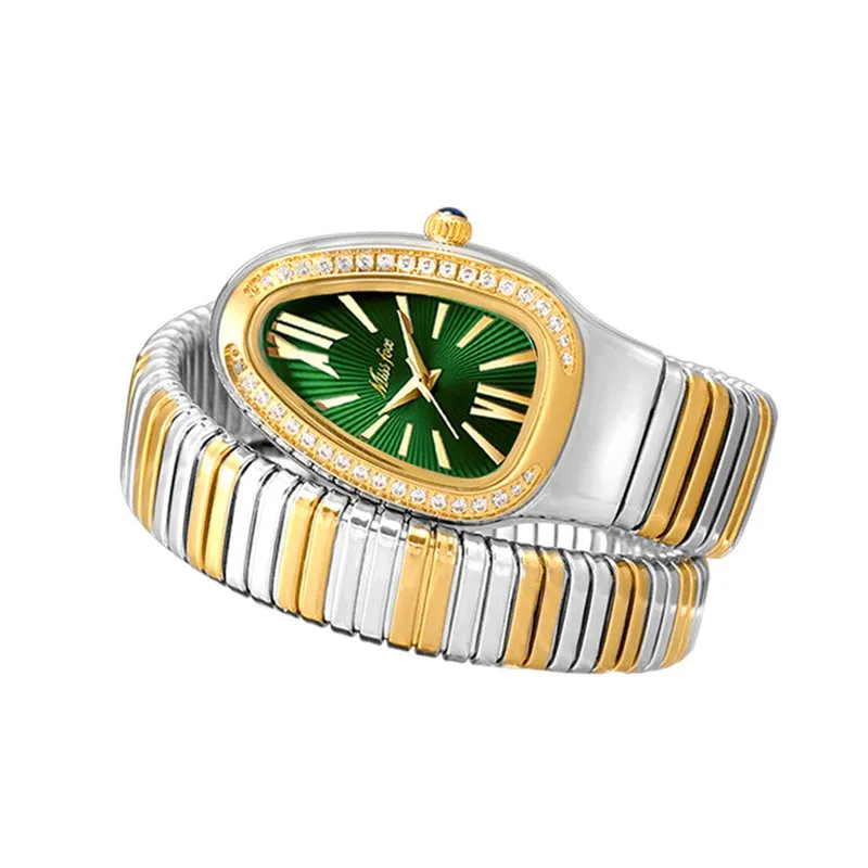 SSFOX Watch Middle East Explosive Ladies Fashion Personality Snake Head Bracelet Stainless Steel Diamond Snake Watch Women