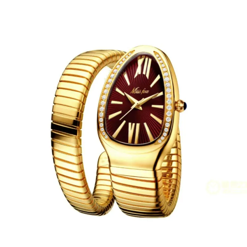 SSFOX Watch Middle East Explosive Ladies Fashion Personality Snake Head Bracelet Stainless Steel Diamond Snake Watch Women