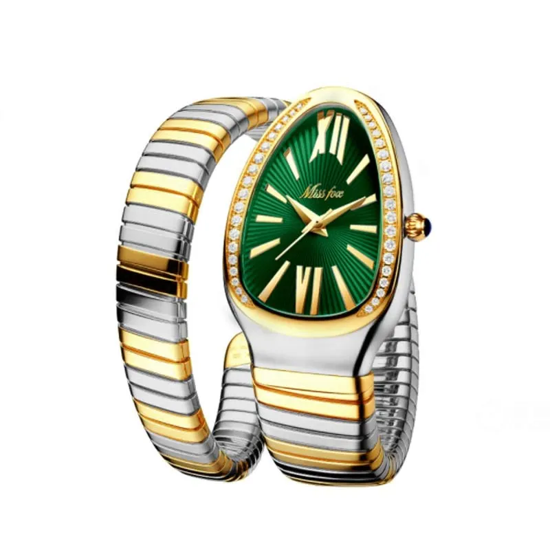 SSFOX Watch Middle East Explosive Ladies Fashion Personality Snake Head Bracelet Stainless Steel Diamond Snake Watch Women