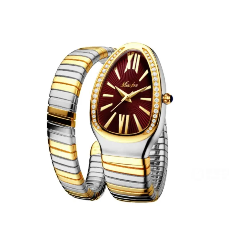 SSFOX Watch Middle East Explosive Ladies Fashion Personality Snake Head Bracelet Stainless Steel Diamond Snake Watch Women