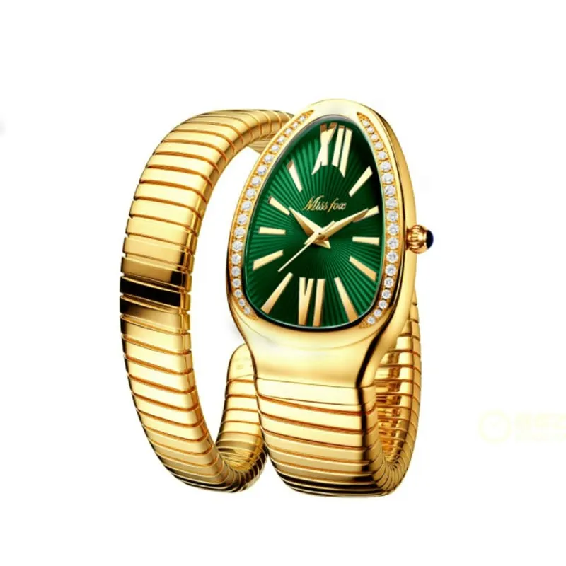 SSFOX Watch Middle East Explosive Ladies Fashion Personality Snake Head Bracelet Stainless Steel Diamond Snake Watch Women
