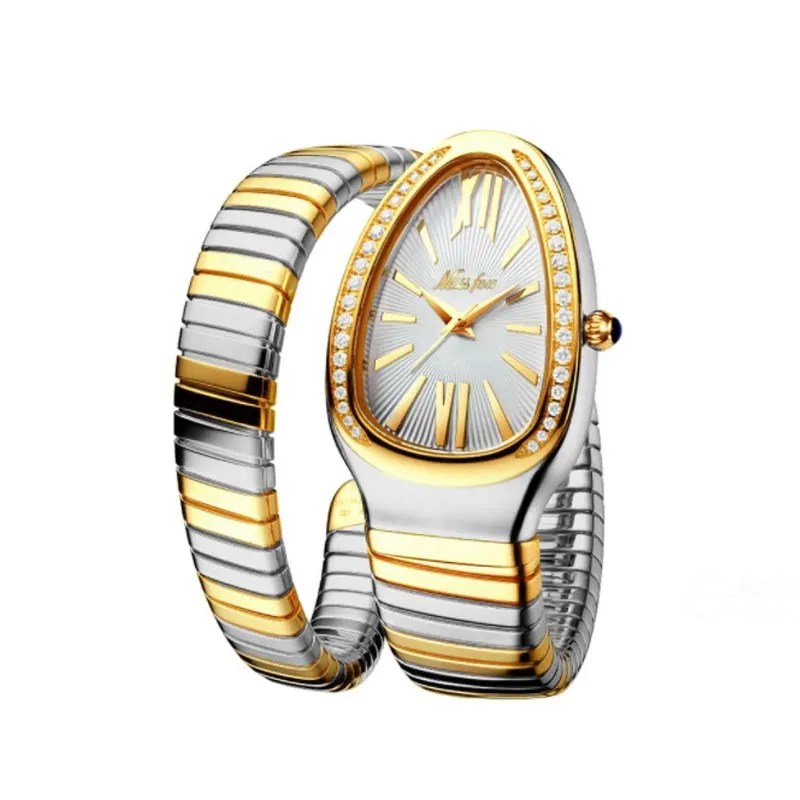 SSFOX Watch Middle East Explosive Ladies Fashion Personality Snake Head Bracelet Stainless Steel Diamond Snake Watch Women