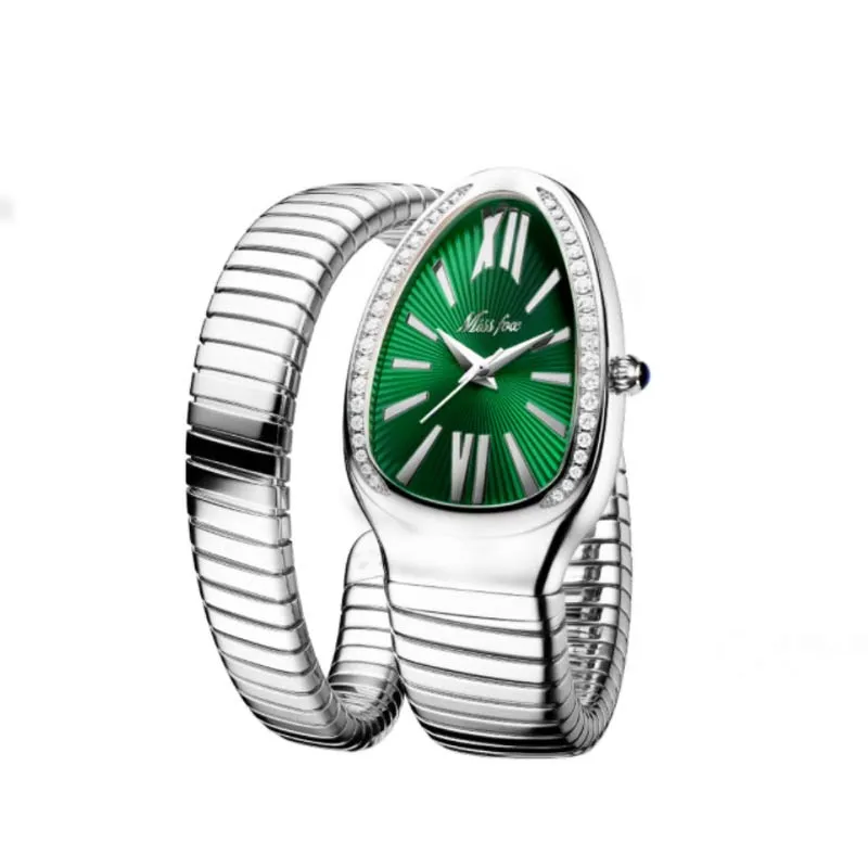 SSFOX Watch Middle East Explosive Ladies Fashion Personality Snake Head Bracelet Stainless Steel Diamond Snake Watch Women