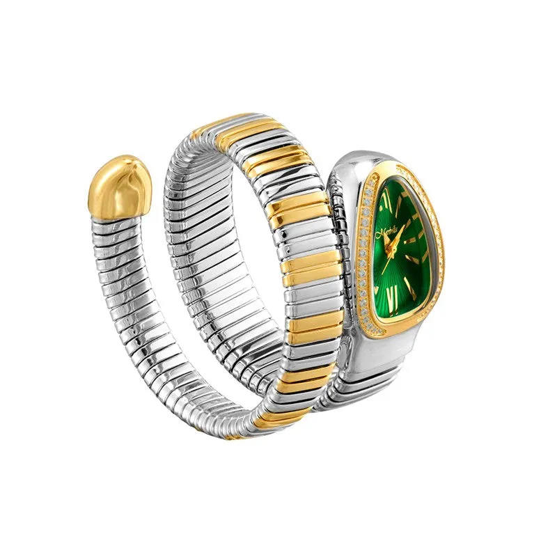 SSFOX Watch Middle East Explosive Ladies Fashion Personality Snake Head Bracelet Stainless Steel Diamond Snake Watch Women