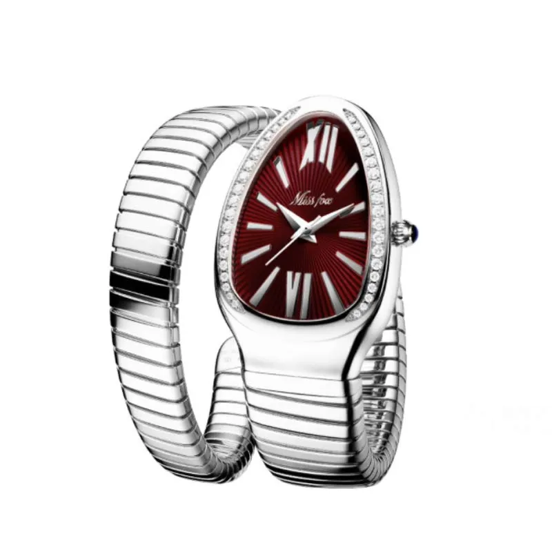 SSFOX Watch Middle East Explosive Ladies Fashion Personality Snake Head Bracelet Stainless Steel Diamond Snake Watch Women