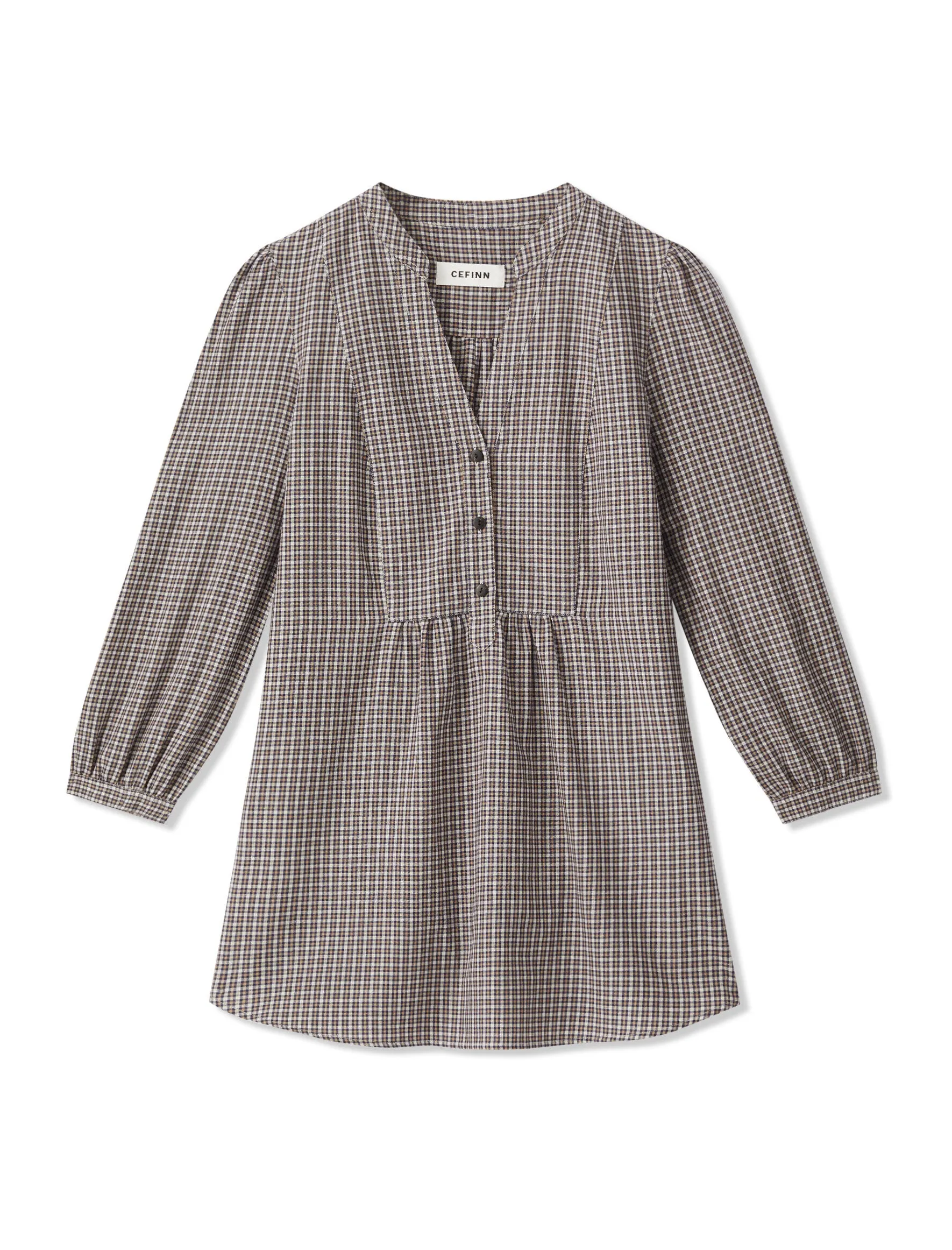 Stevie Brushed Cotton Long Line Tunic Shirt - Tan/Navy Check