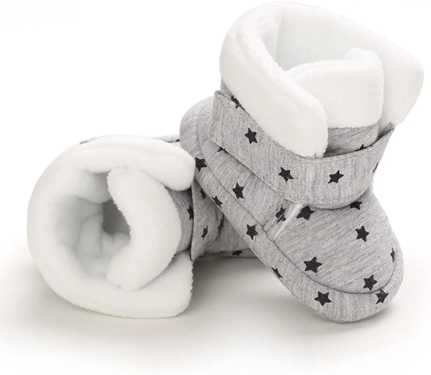 Toddler Baby Shoes Fleece Warm Wool Boots Fashion High Top Star Printing Non Slip Hook Loop Nude Boots