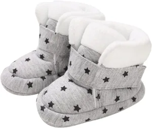 Toddler Baby Shoes Fleece Warm Wool Boots Fashion High Top Star Printing Non Slip Hook Loop Nude Boots