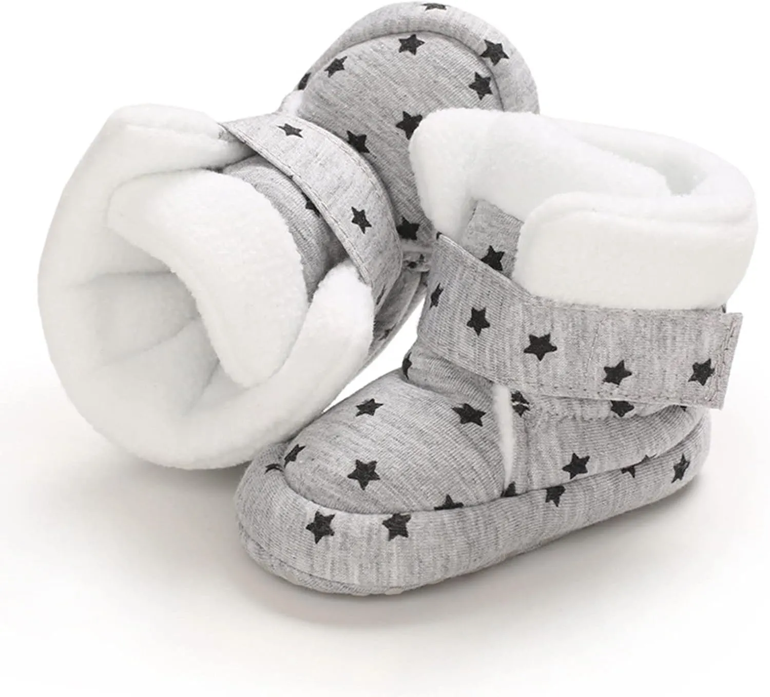 Toddler Baby Shoes Fleece Warm Wool Boots Fashion High Top Star Printing Non Slip Hook Loop Nude Boots