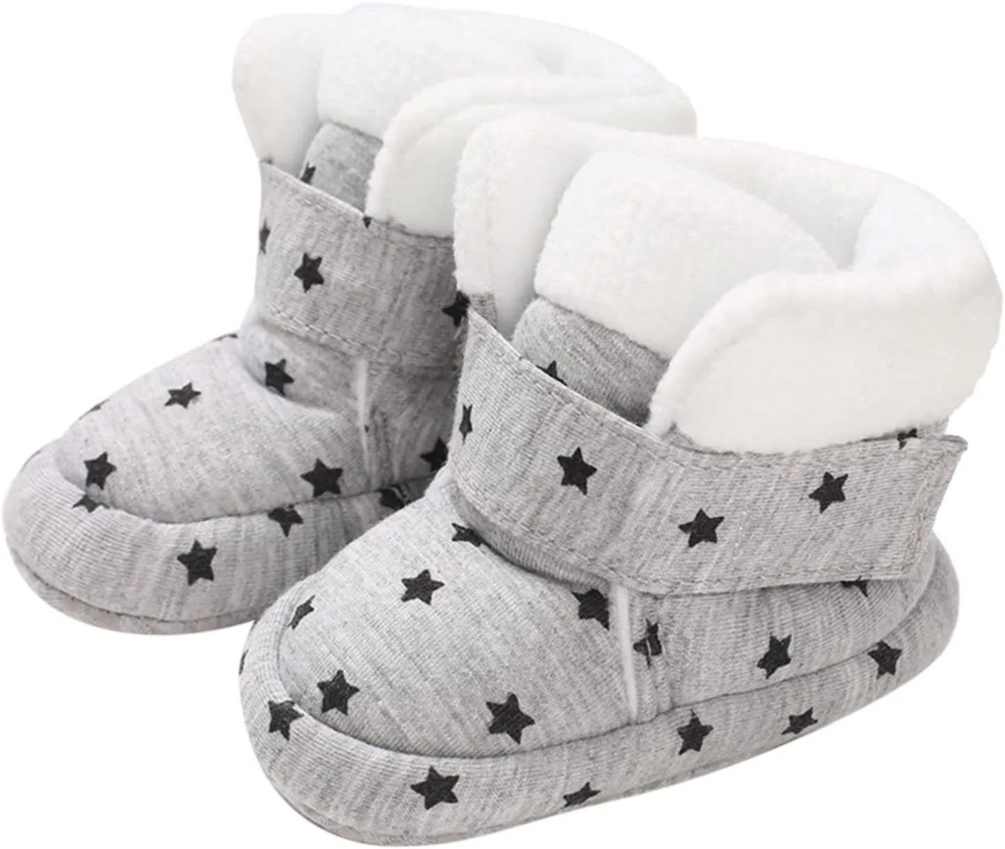 Toddler Baby Shoes Fleece Warm Wool Boots Fashion High Top Star Printing Non Slip Hook Loop Nude Boots