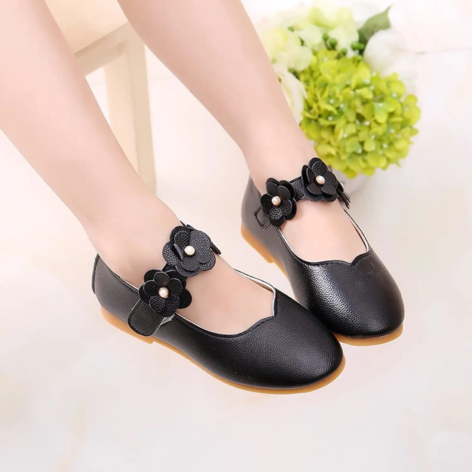 Toddler Girls Leather Dress Shoes Flower Girl Flat Bow Mary Jane Wedding Party Flower Shoes Girls Dance Shoes