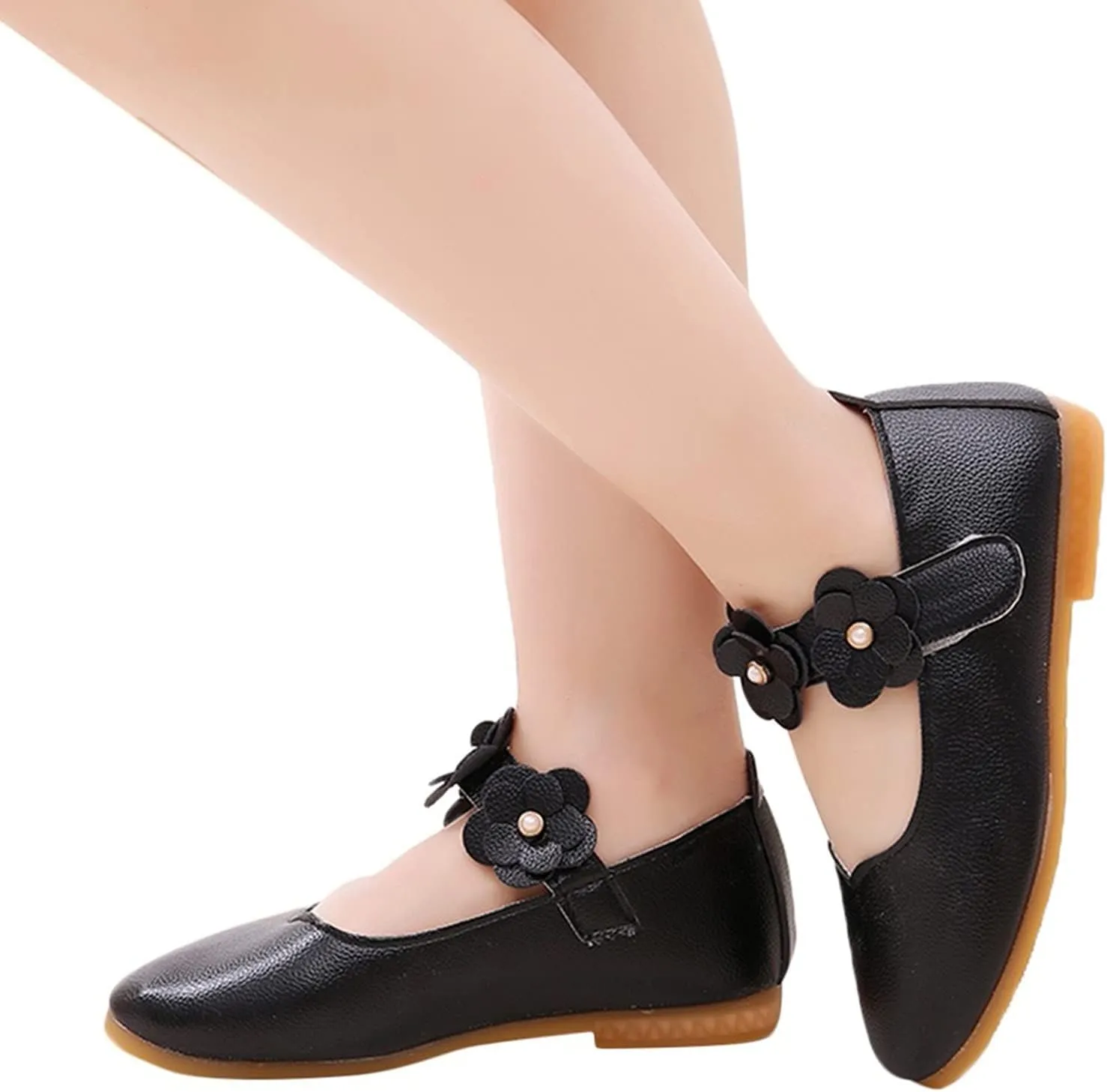 Toddler Girls Leather Dress Shoes Flower Girl Flat Bow Mary Jane Wedding Party Flower Shoes Girls Dance Shoes