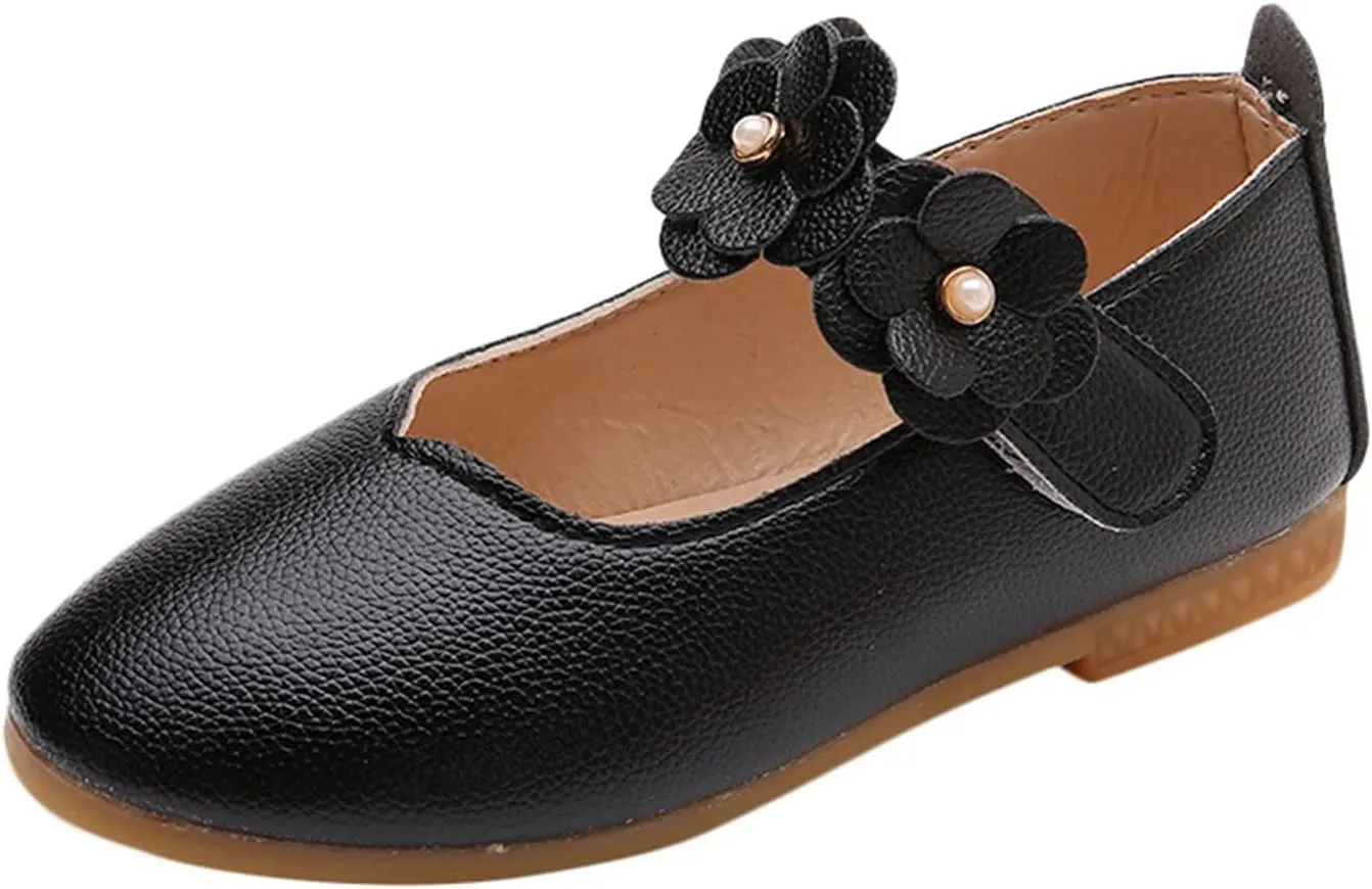 Toddler Girls Leather Dress Shoes Flower Girl Flat Bow Mary Jane Wedding Party Flower Shoes Girls Dance Shoes