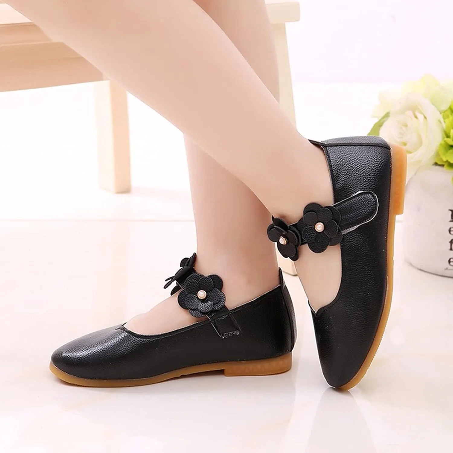 Toddler Girls Leather Dress Shoes Flower Girl Flat Bow Mary Jane Wedding Party Flower Shoes Girls Dance Shoes