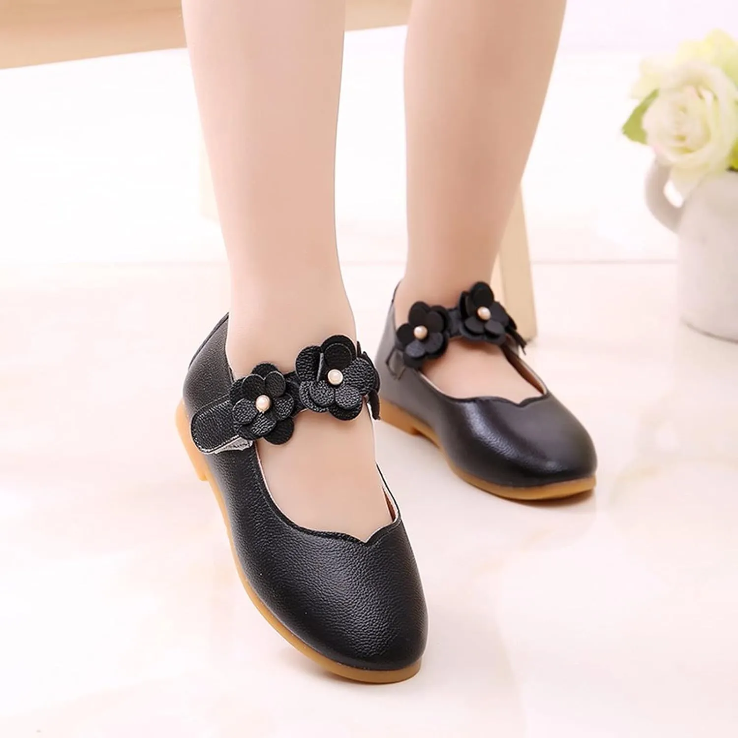 Toddler Girls Leather Dress Shoes Flower Girl Flat Bow Mary Jane Wedding Party Flower Shoes Girls Dance Shoes