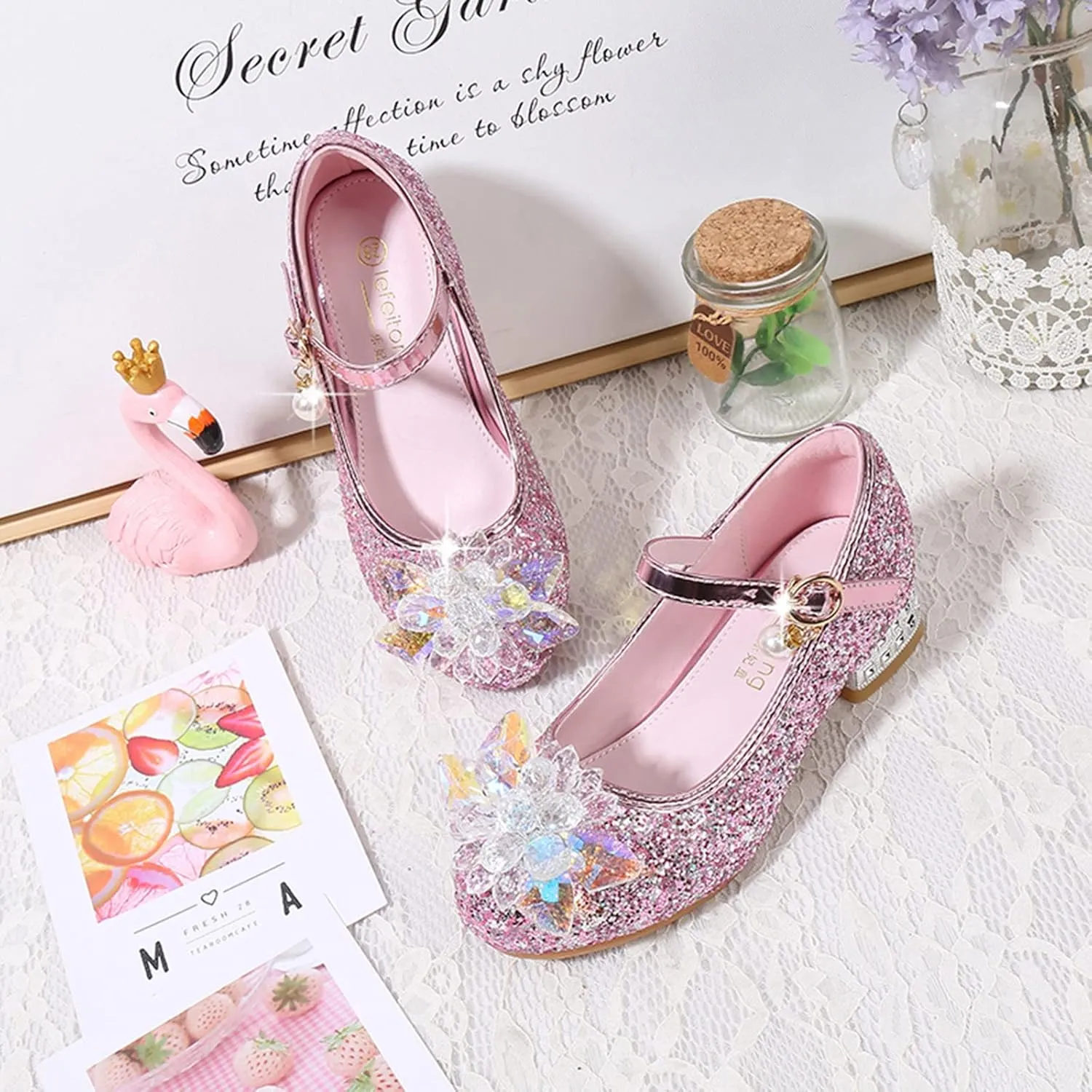 Toddler Heels Toddler Little Kid Girls Dress Pumps Glitter Sequins Princess Flower Sliders Sandals for Girls