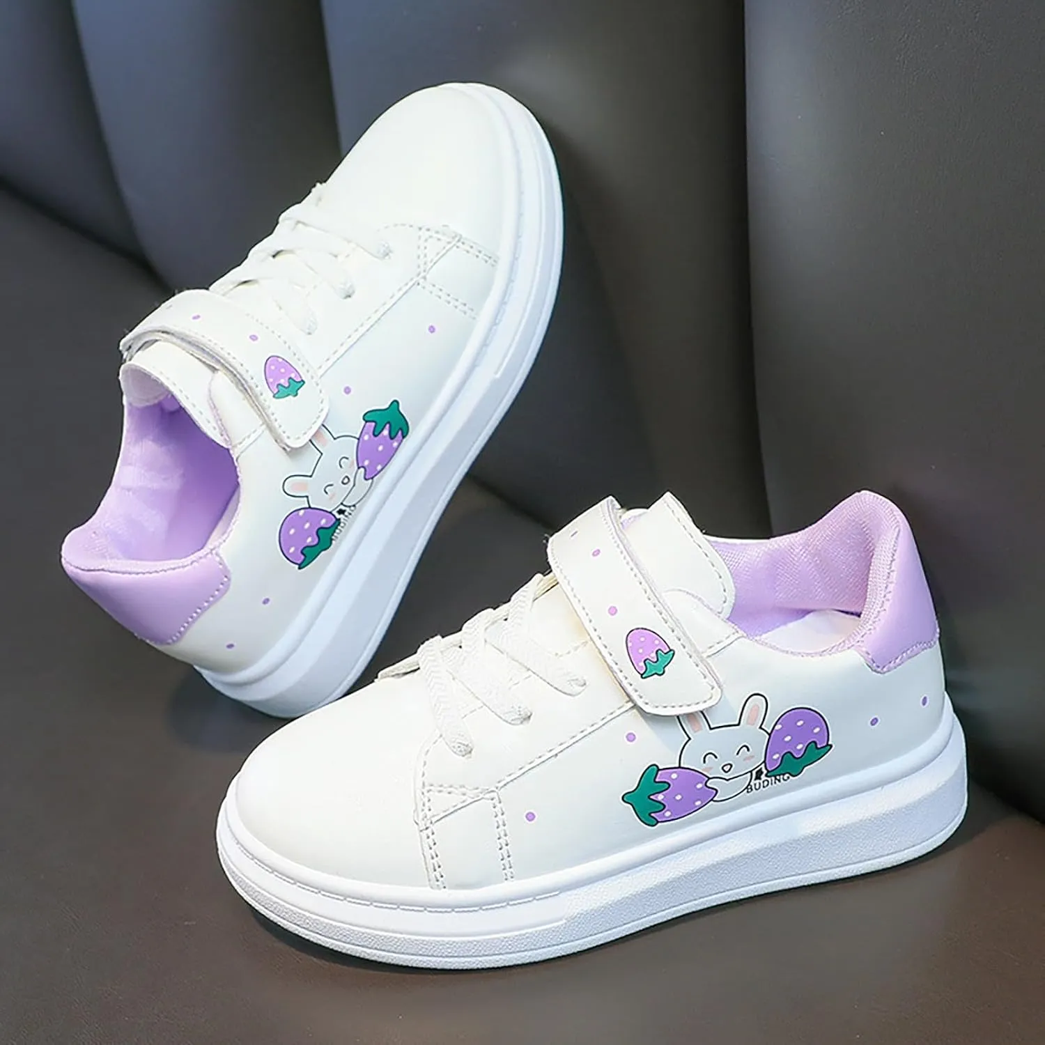 Toddler Sneakers for Girls Cue Cartoon Lightweight Leather Upper Sneakers Canvas Shoes Casual Athletic Shoes Kids
