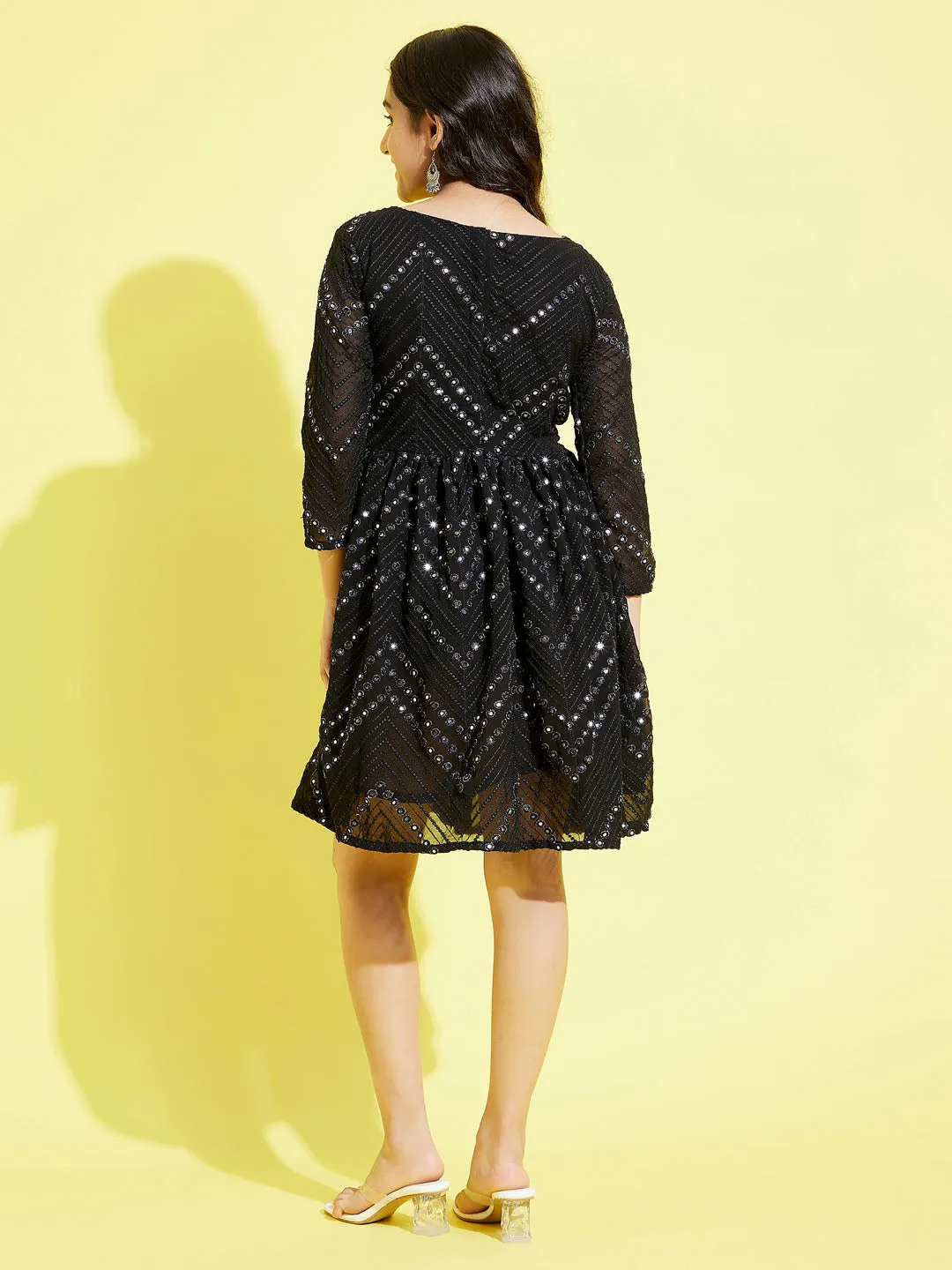 VASTRAMAY Girl's Black  Mirror Kurta