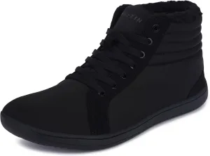 WHITIN Men's Wide Fashion Snow Sneakers High Top Barefoot Minimalist Shoes Zero Drop Sole Size 12W Warm Fur Minimus Walking Tenis Gym All Black 46