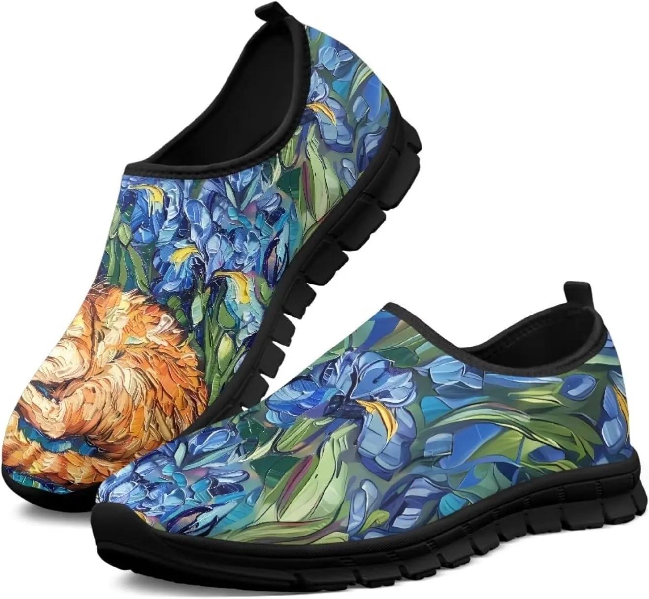 Women's Mesh Shoes Cat Print Non-Slip Athletic Sport Sneakers Soft Running Sneakers Cozy Breathable Walking Loafers for Outdoor