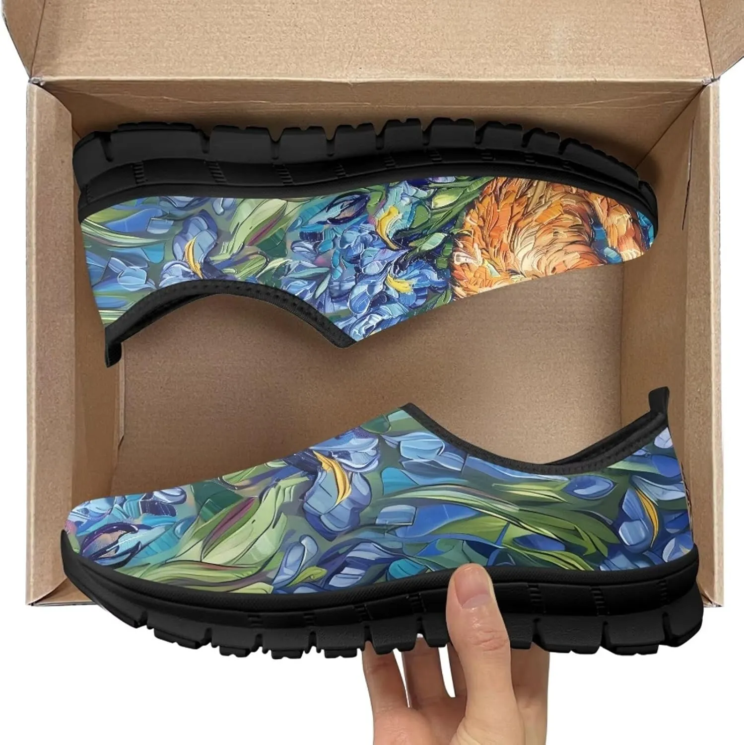 Women's Mesh Shoes Cat Print Non-Slip Athletic Sport Sneakers Soft Running Sneakers Cozy Breathable Walking Loafers for Outdoor