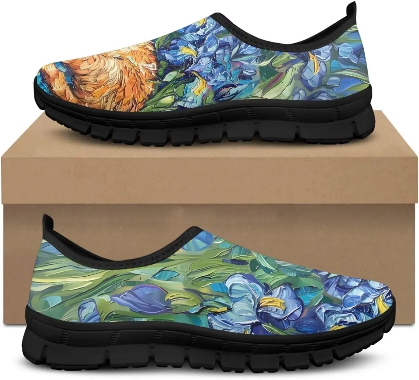 Women's Mesh Shoes Cat Print Non-Slip Athletic Sport Sneakers Soft Running Sneakers Cozy Breathable Walking Loafers for Outdoor