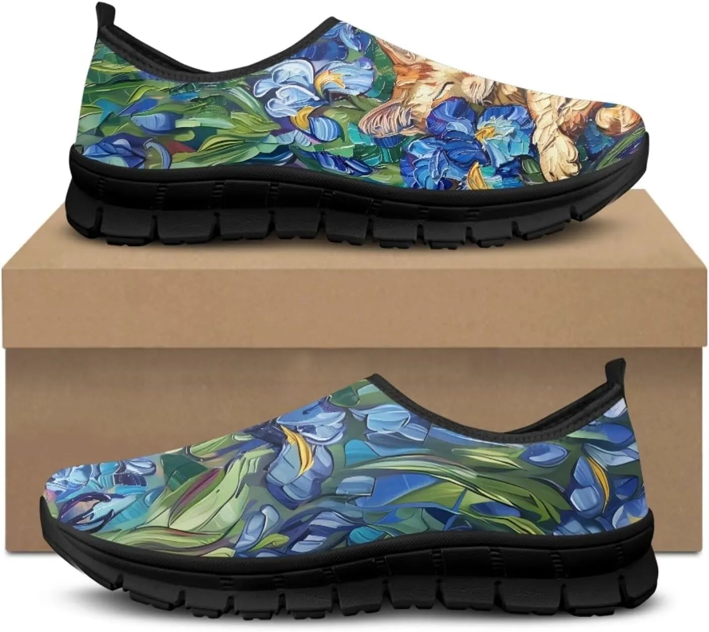 Women's Mesh Shoes Cat Print Non-Slip Athletic Sport Sneakers Soft Running Sneakers Cozy Breathable Walking Loafers for Outdoor
