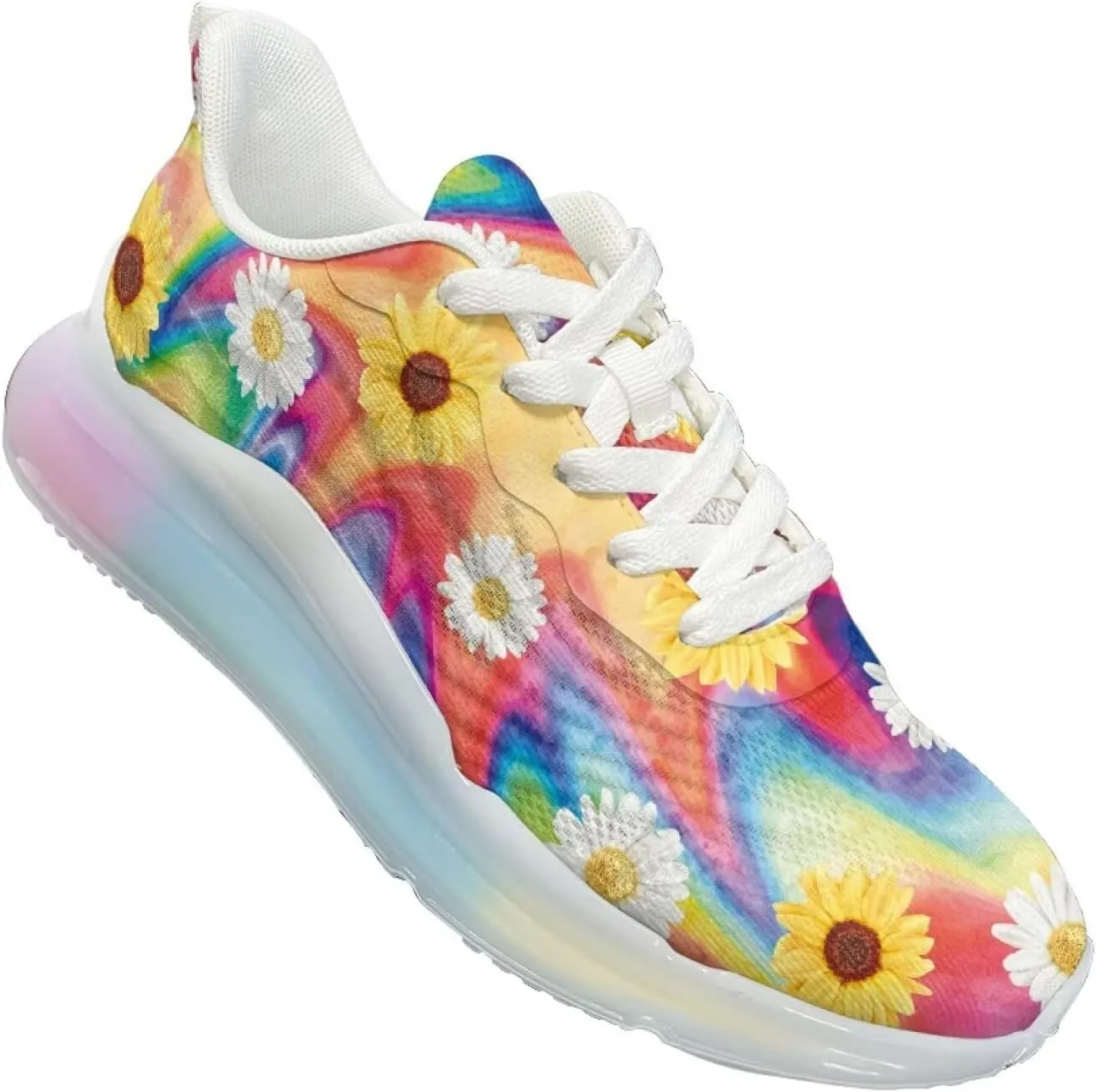 Women's Rainbow Sneaker Cozy Lightweight Air Cushion Footwear Travel Sneaker Breathable Anti-Slip Walking Shoes for Women US 6-11