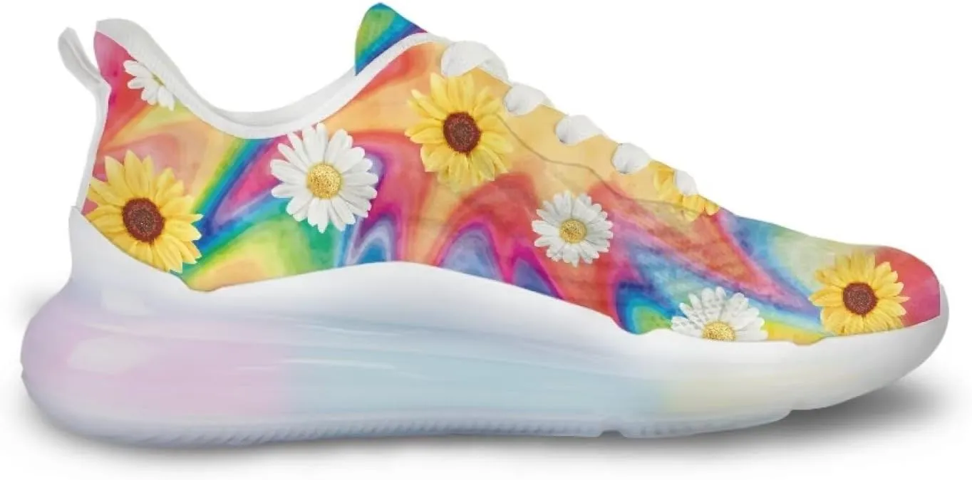 Women's Rainbow Sneaker Cozy Lightweight Air Cushion Footwear Travel Sneaker Breathable Anti-Slip Walking Shoes for Women US 6-11