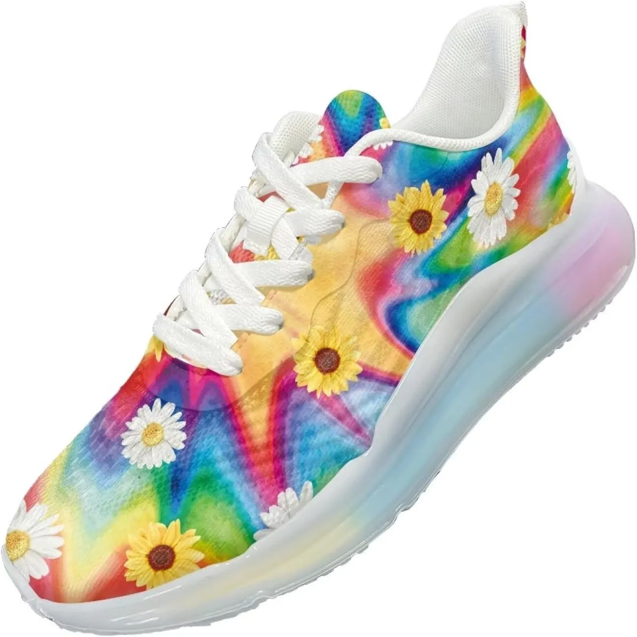 Women's Rainbow Sneaker Cozy Lightweight Air Cushion Footwear Travel Sneaker Breathable Anti-Slip Walking Shoes for Women US 6-11