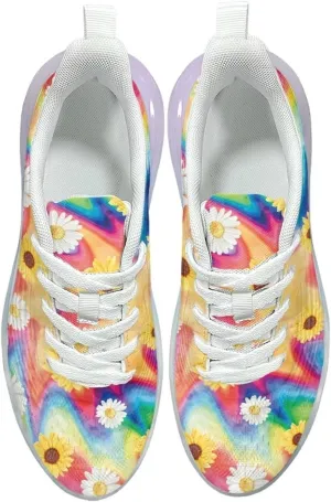 Women's Rainbow Sneaker Cozy Lightweight Air Cushion Footwear Travel Sneaker Breathable Anti-Slip Walking Shoes for Women US 6-11
