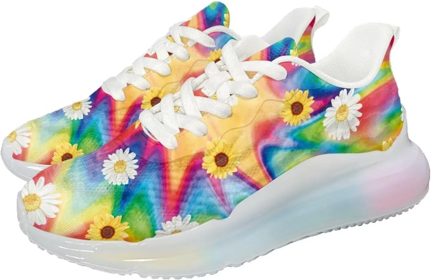 Women's Rainbow Sneaker Cozy Lightweight Air Cushion Footwear Travel Sneaker Breathable Anti-Slip Walking Shoes for Women US 6-11