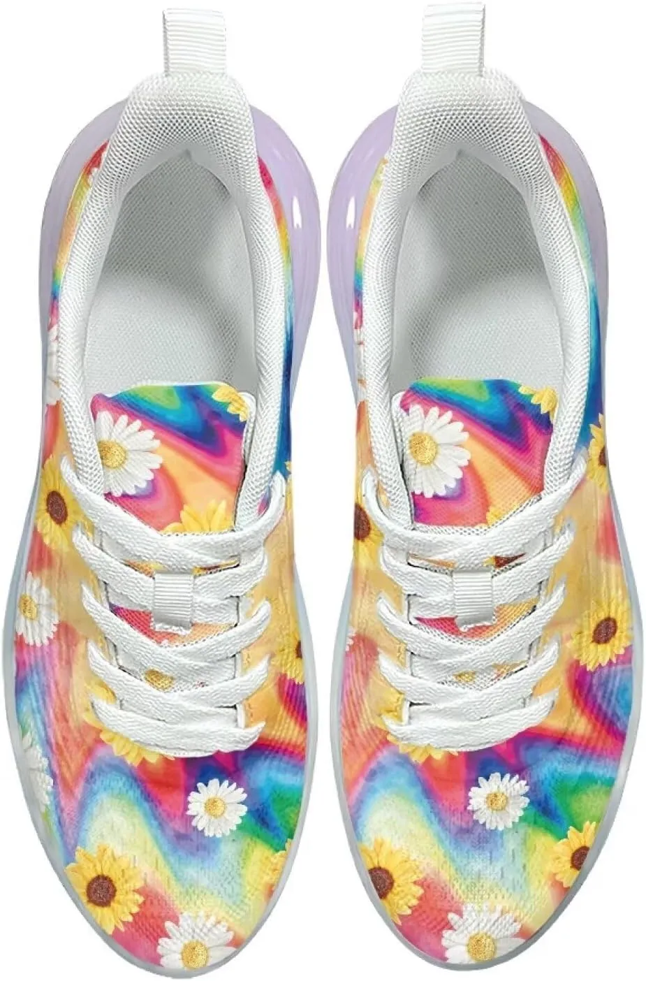 Women's Rainbow Sneaker Cozy Lightweight Air Cushion Footwear Travel Sneaker Breathable Anti-Slip Walking Shoes for Women US 6-11