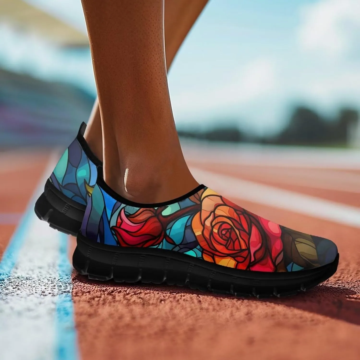 Women's Rose Sneaker Casual Low Top Lightweight Running Shoes Cozy Slip On Anti-Skid Outdoor Walking Sneaker for Ladies US 5.5-11.5