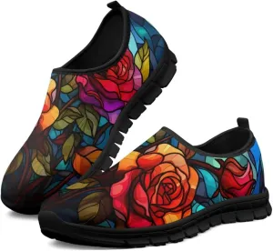 Women's Rose Sneaker Casual Low Top Lightweight Running Shoes Cozy Slip On Anti-Skid Outdoor Walking Sneaker for Ladies US 5.5-11.5