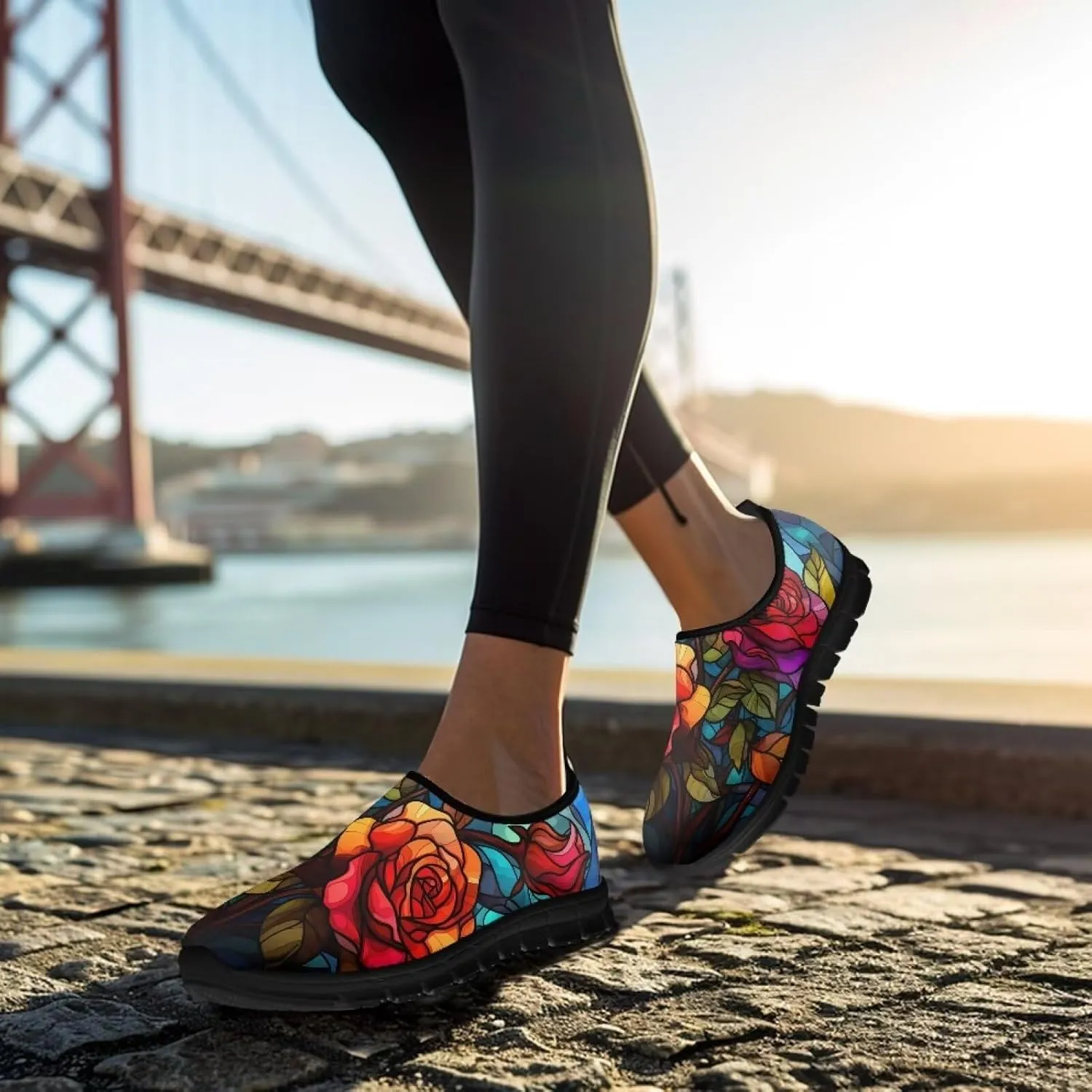 Women's Rose Sneaker Casual Low Top Lightweight Running Shoes Cozy Slip On Anti-Skid Outdoor Walking Sneaker for Ladies US 5.5-11.5