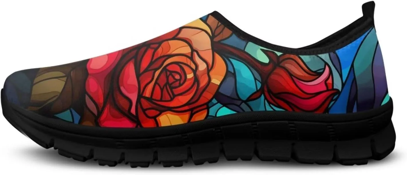 Women's Rose Sneaker Casual Low Top Lightweight Running Shoes Cozy Slip On Anti-Skid Outdoor Walking Sneaker for Ladies US 5.5-11.5