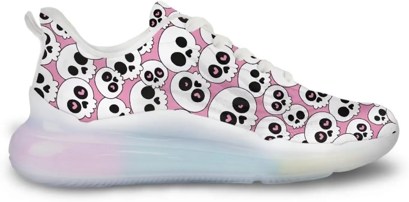 Women's Skull Sneaker Cozy Air Cushion Footwear Travel Sneaker Lightweight Anti-Slip Walking Shoes for Women US 6-11
